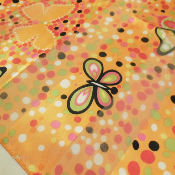 Scarf 19.5" Square Satin Chiffon Orange Polka Dot Butterflies Print - Picture 5 of 5